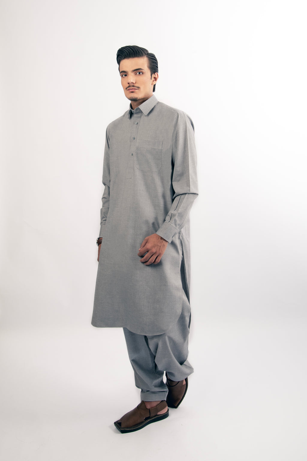 Light Grey Shirt Collar Shalwar Kameez