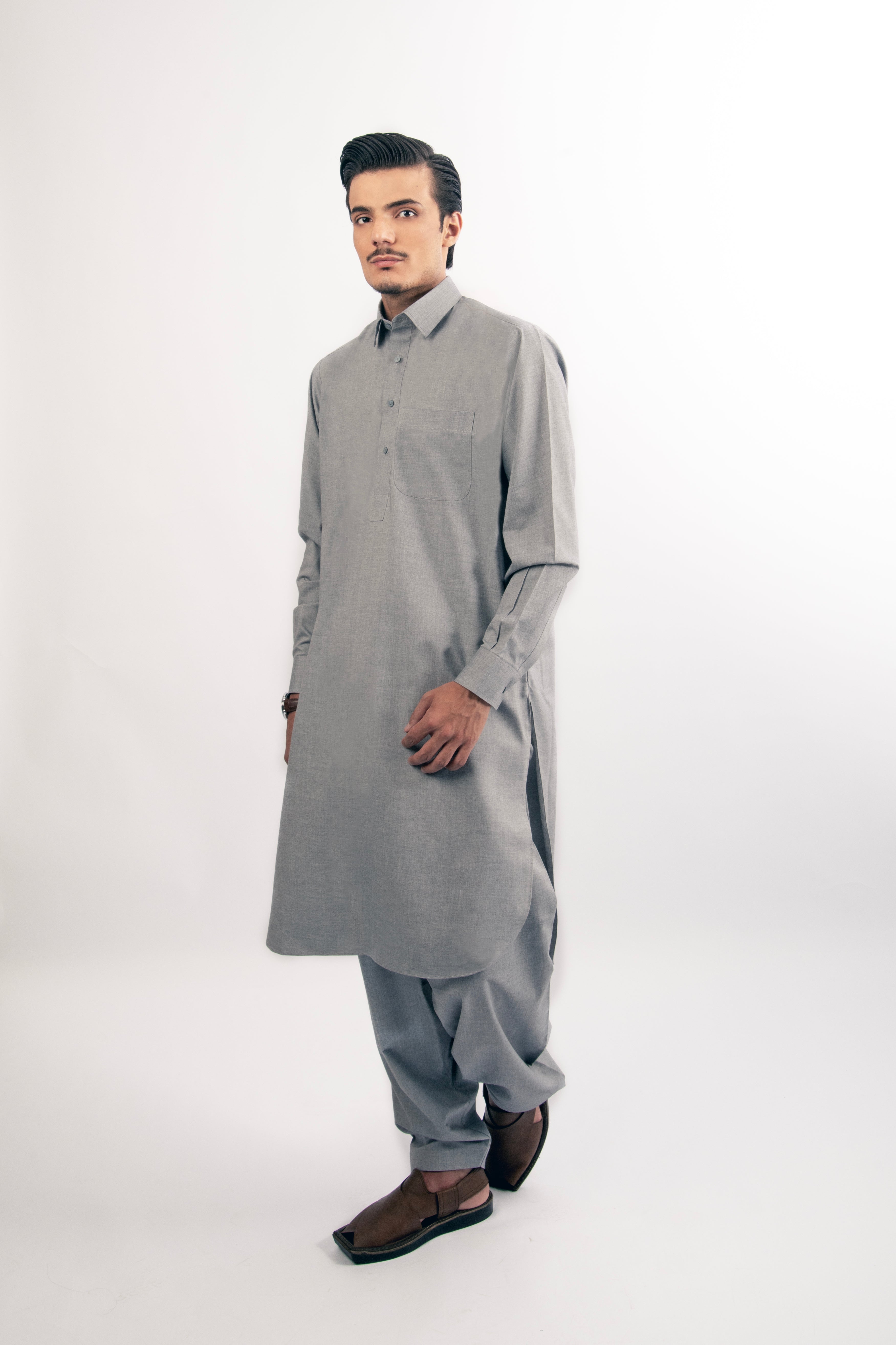 Light Grey Shirt Collar Shalwar Kameez