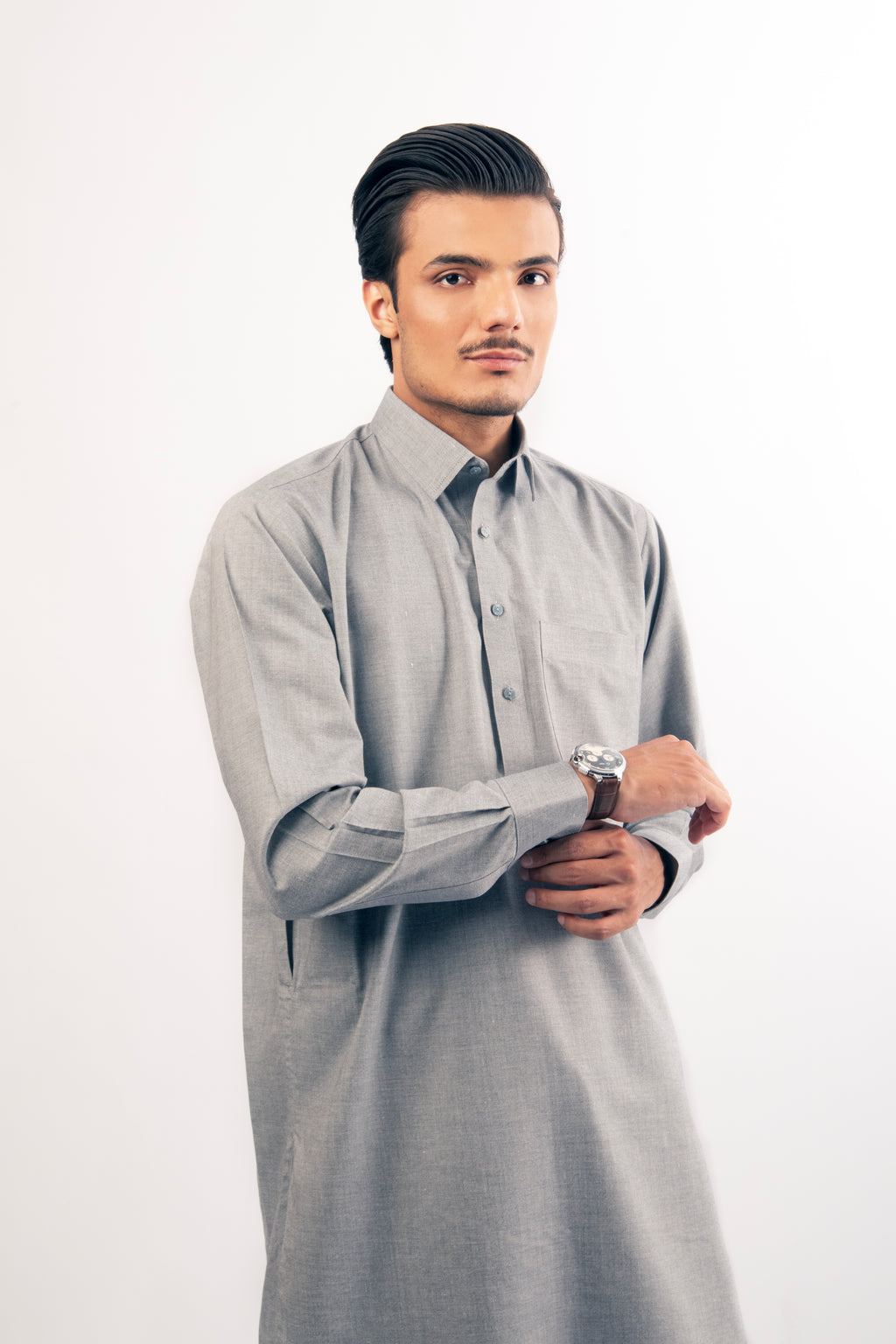 Light Grey Shirt Collar Shalwar Kameez