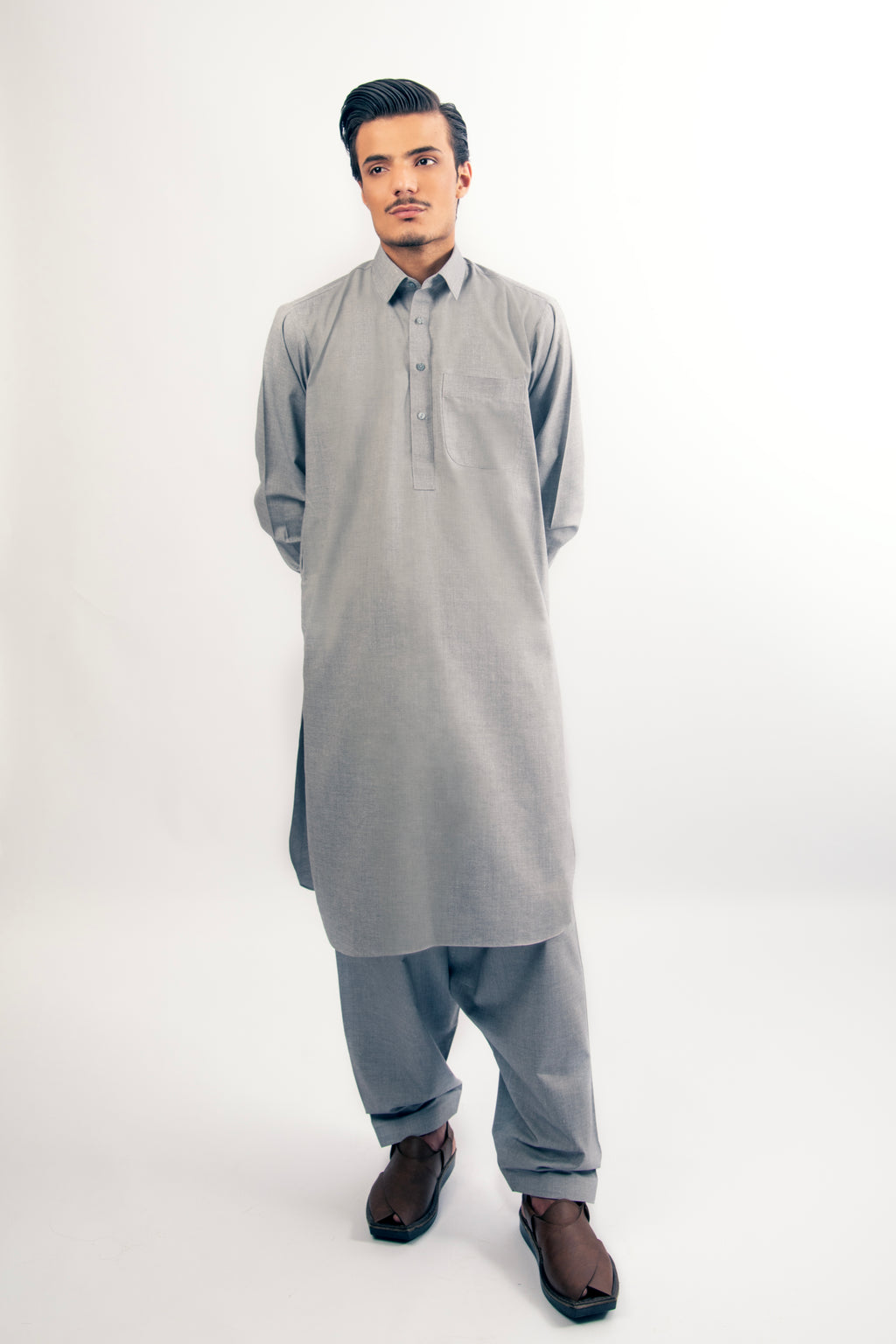 Light Grey Shirt Collar Shalwar Kameez