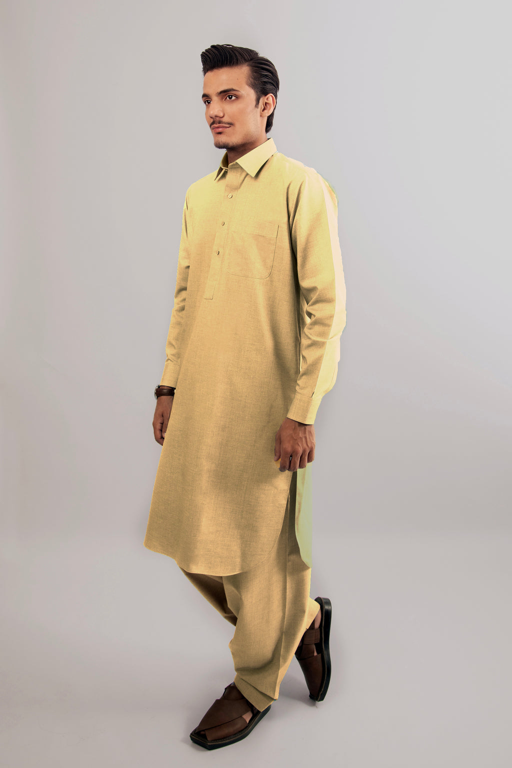 Yellow Shalwar Kameez with Shirt Collar