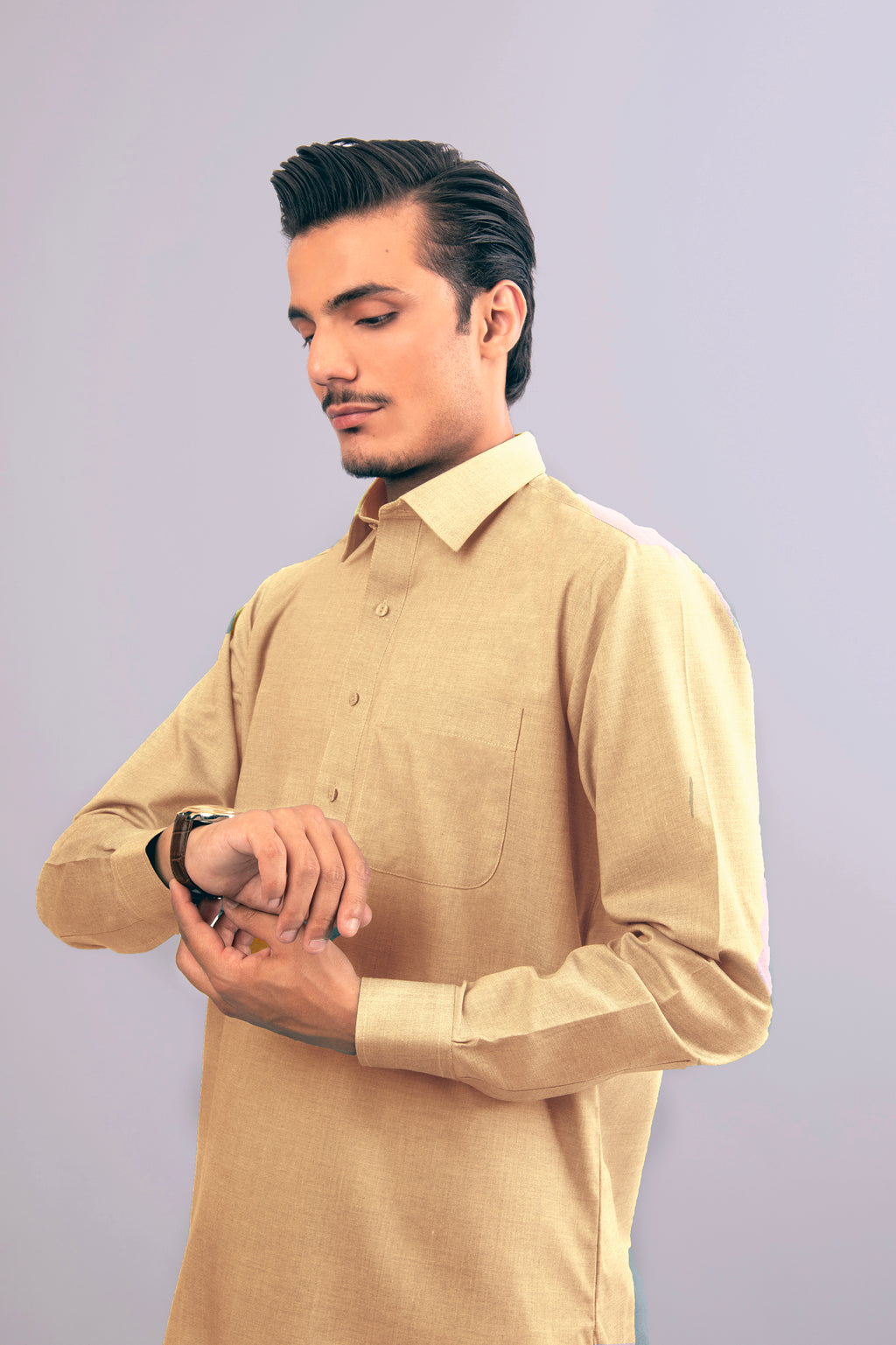 Yellow Shalwar Kameez with Shirt Collar
