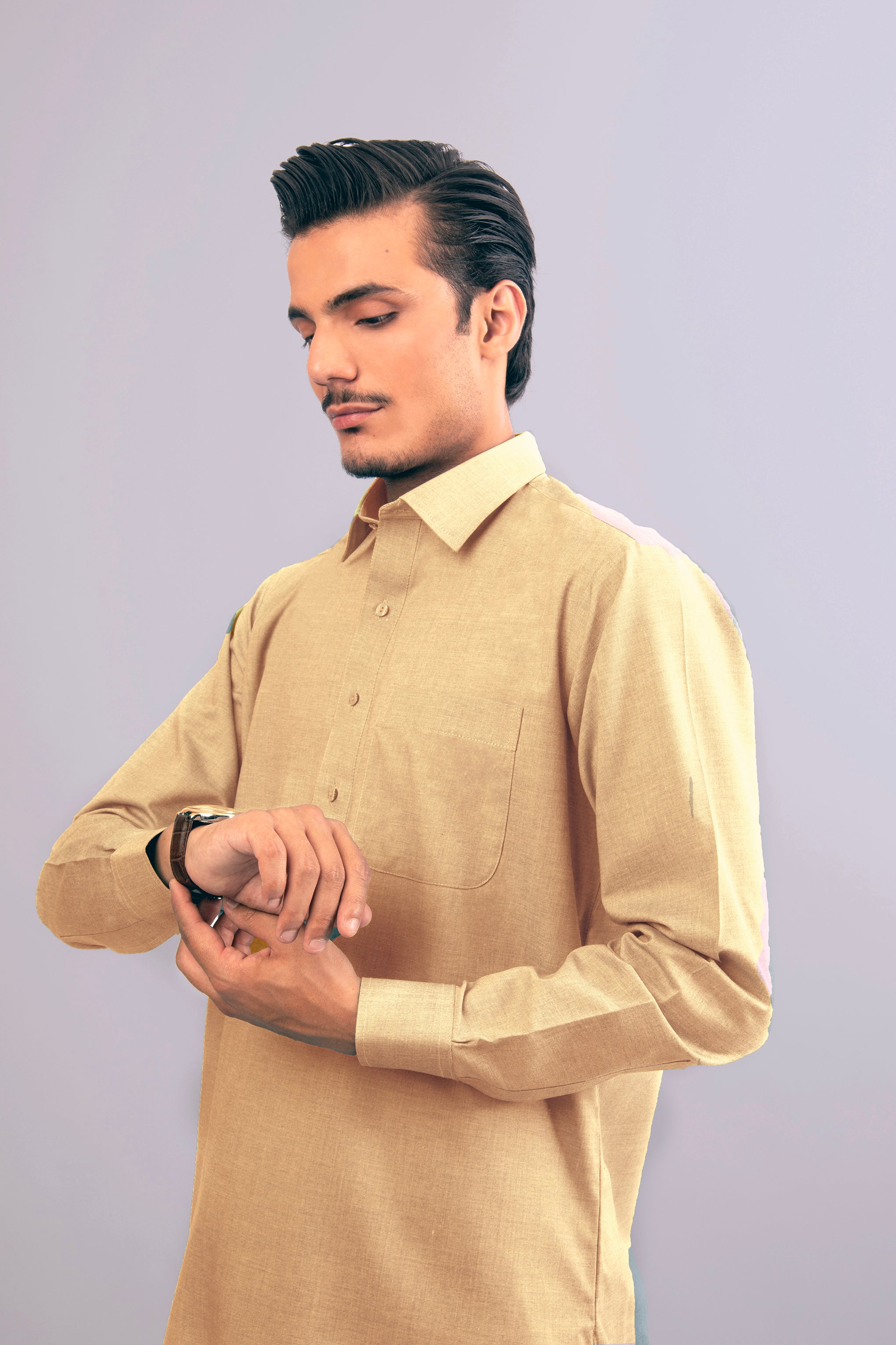 Yellow Shalwar Kameez with Shirt Collar