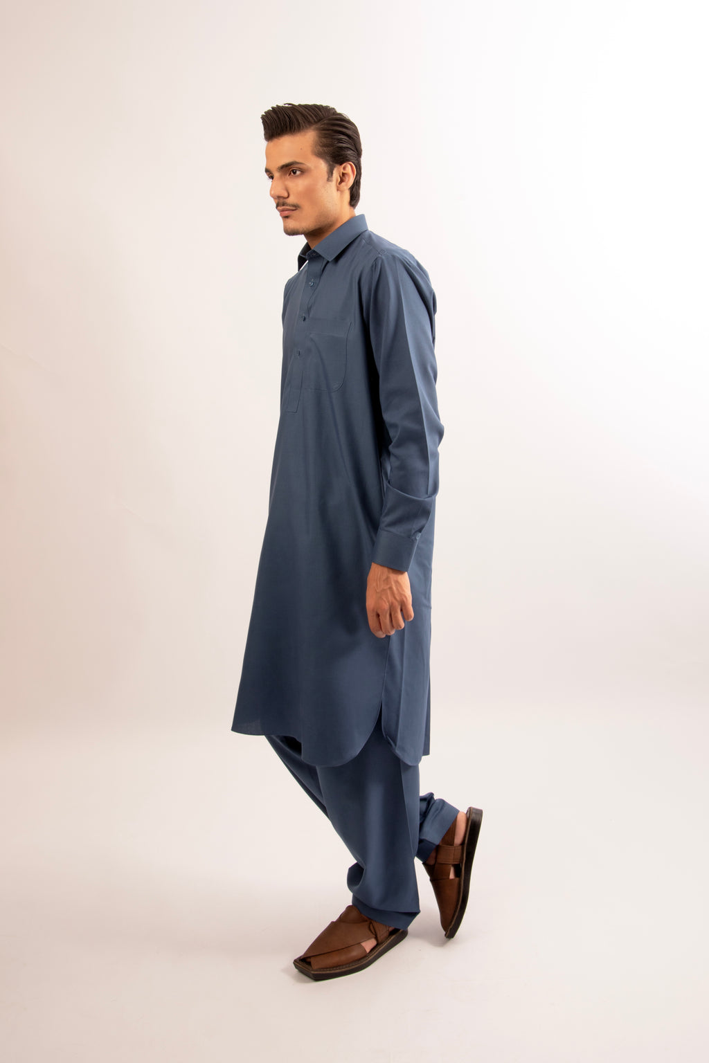 French Blue Shirt-Collar Shalwar Kameez