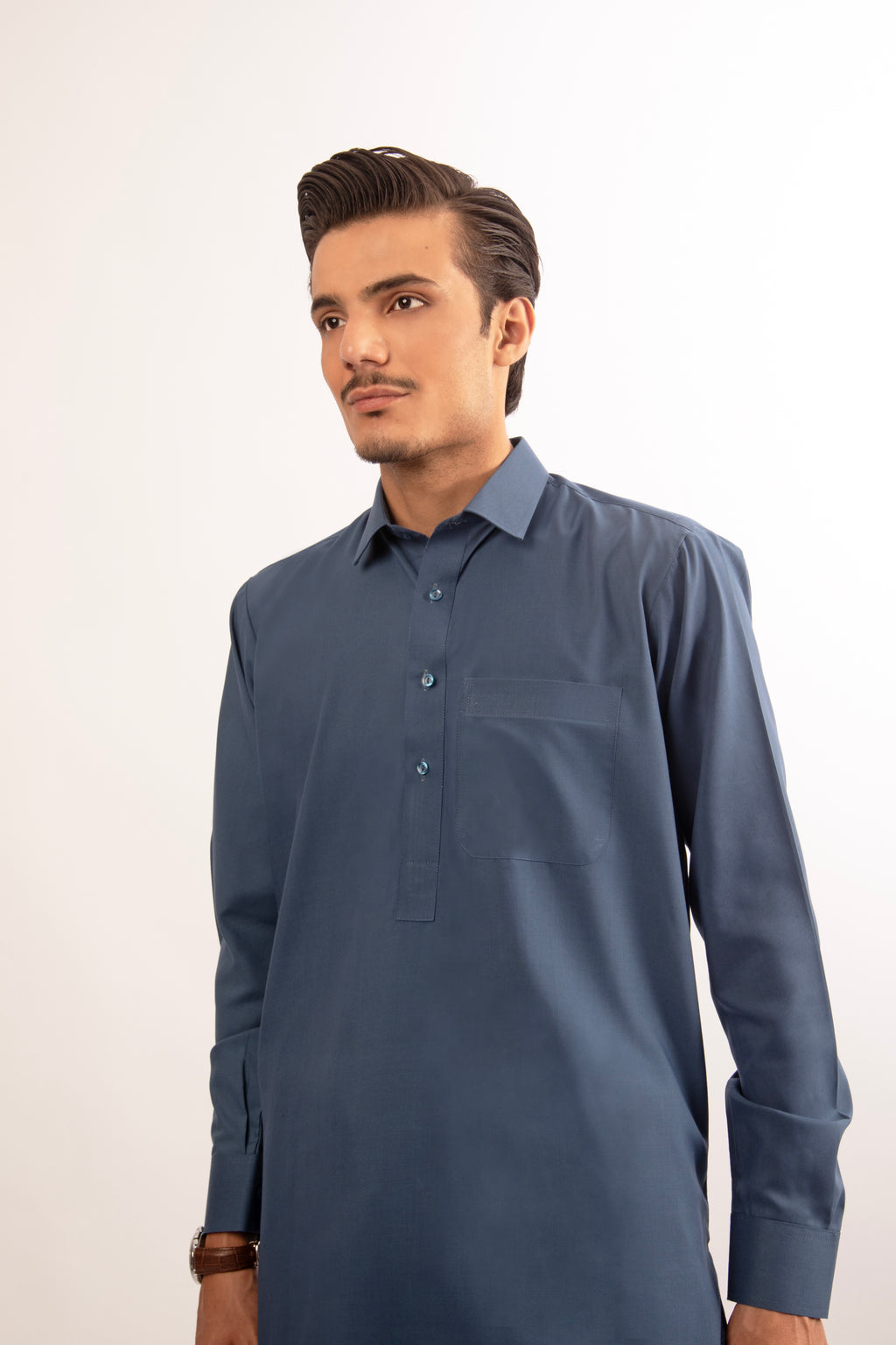French Blue Shirt-Collar Shalwar Kameez