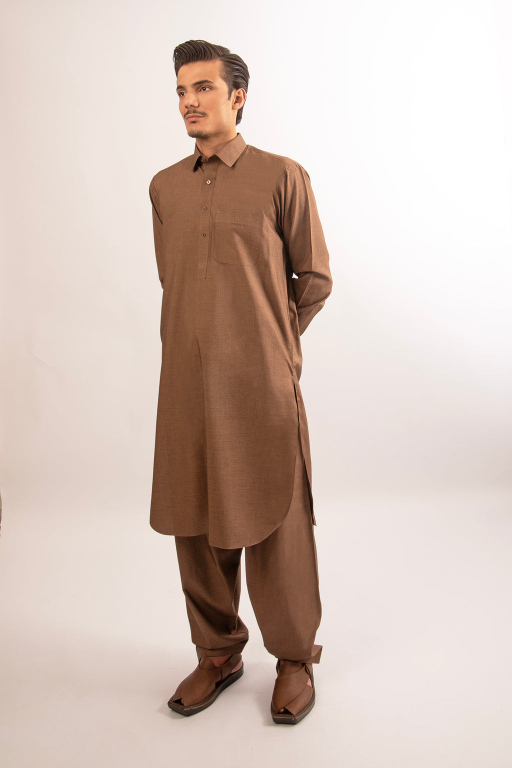 Copper Brown Shalwar Kameez with Shirt Collar