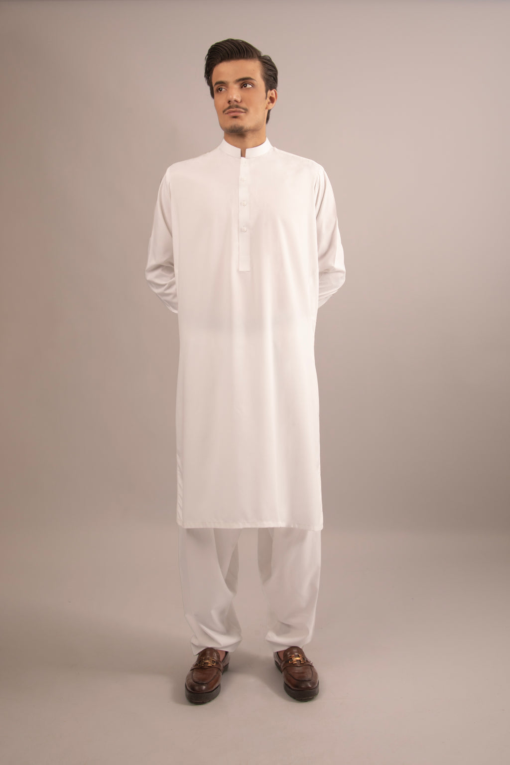 Pure White Boski Patti-Collar Shalwar Kameez