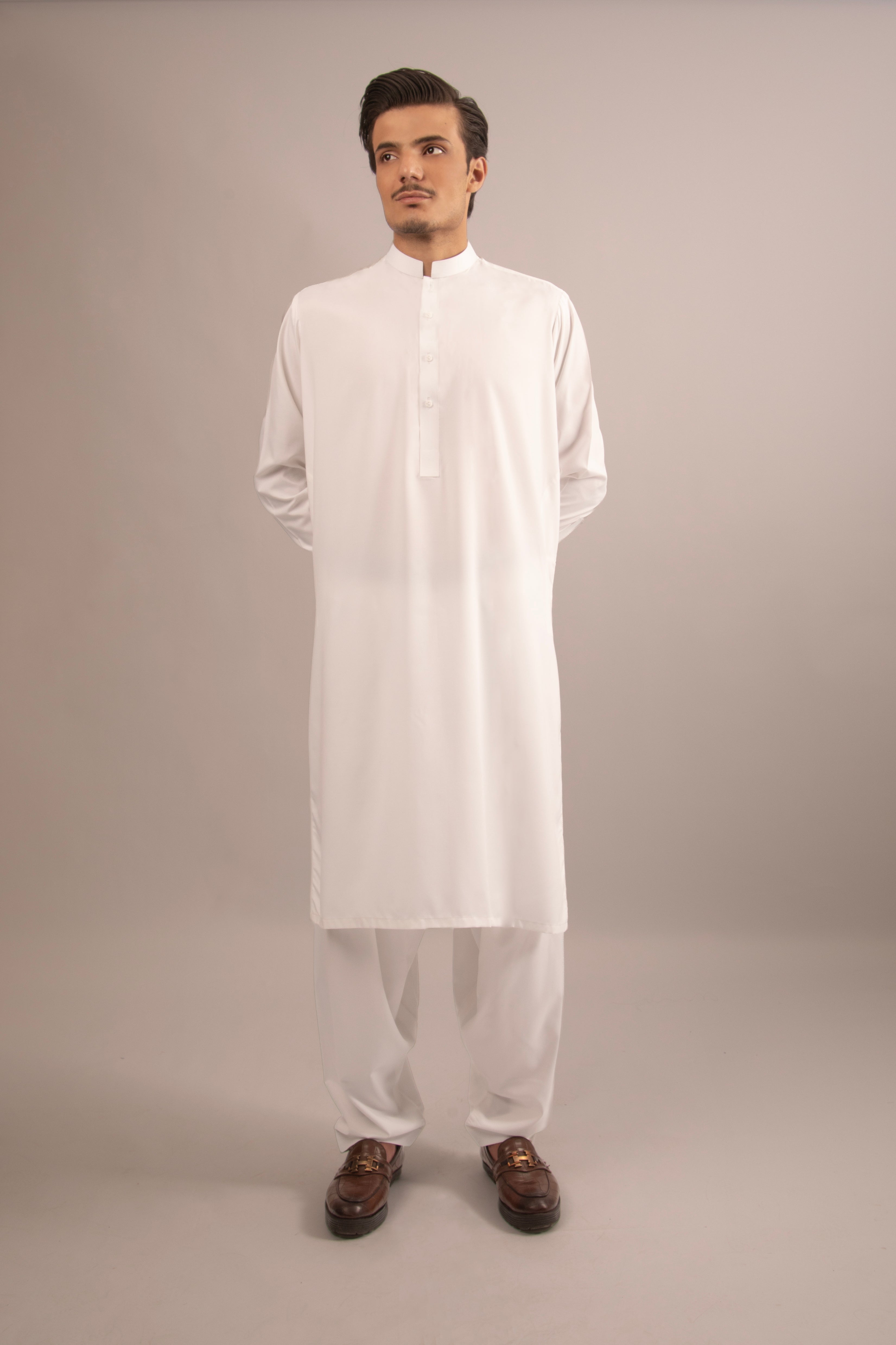 Pure White Boski Patti-Collar Shalwar Kameez