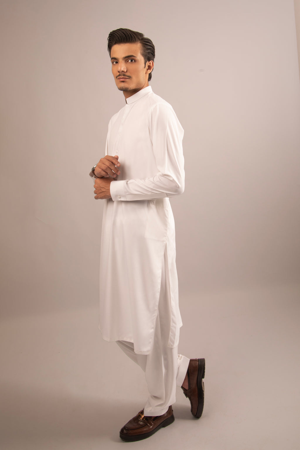 Pure White Boski Patti-Collar Shalwar Kameez