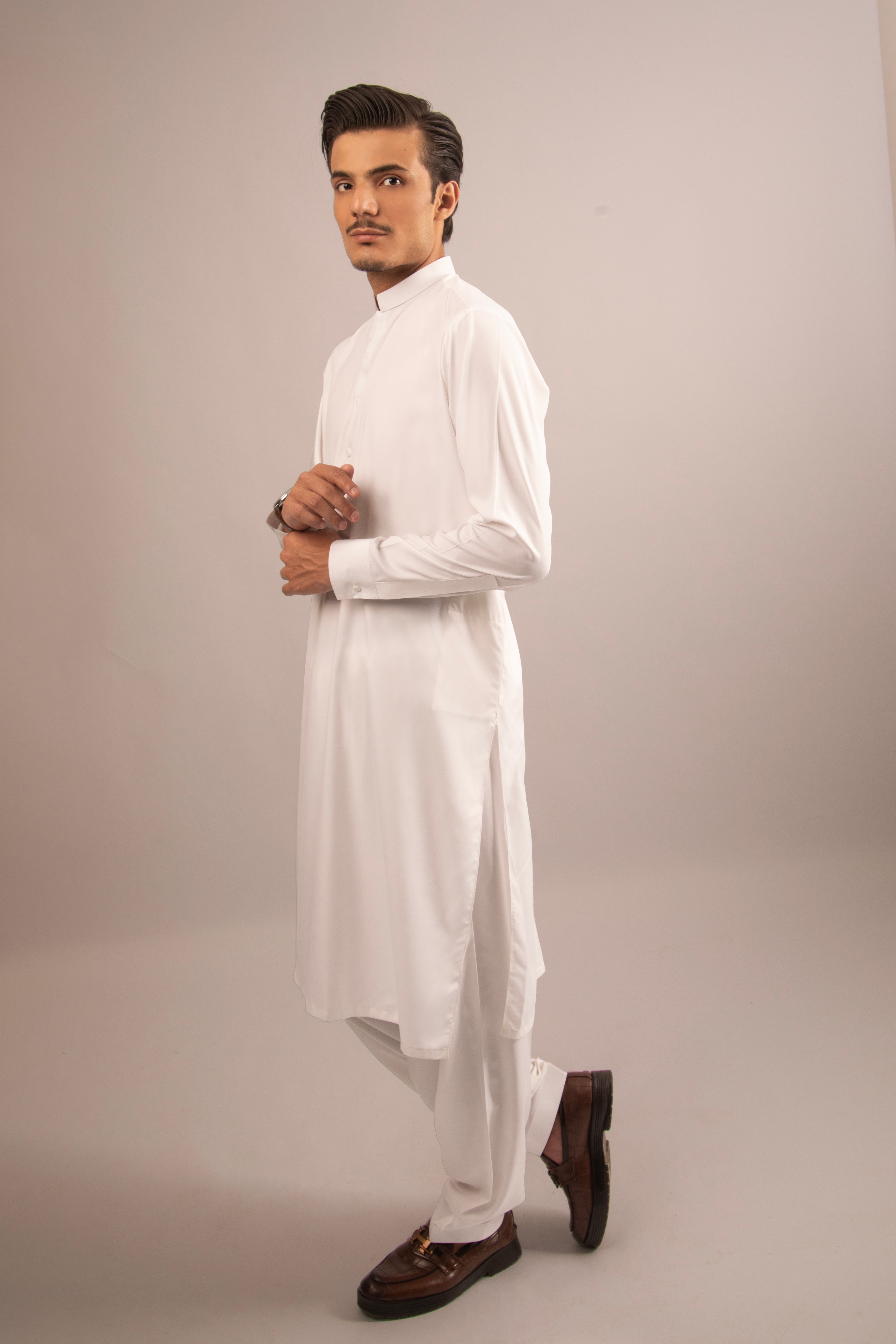 Pure White Boski Patti-Collar Shalwar Kameez