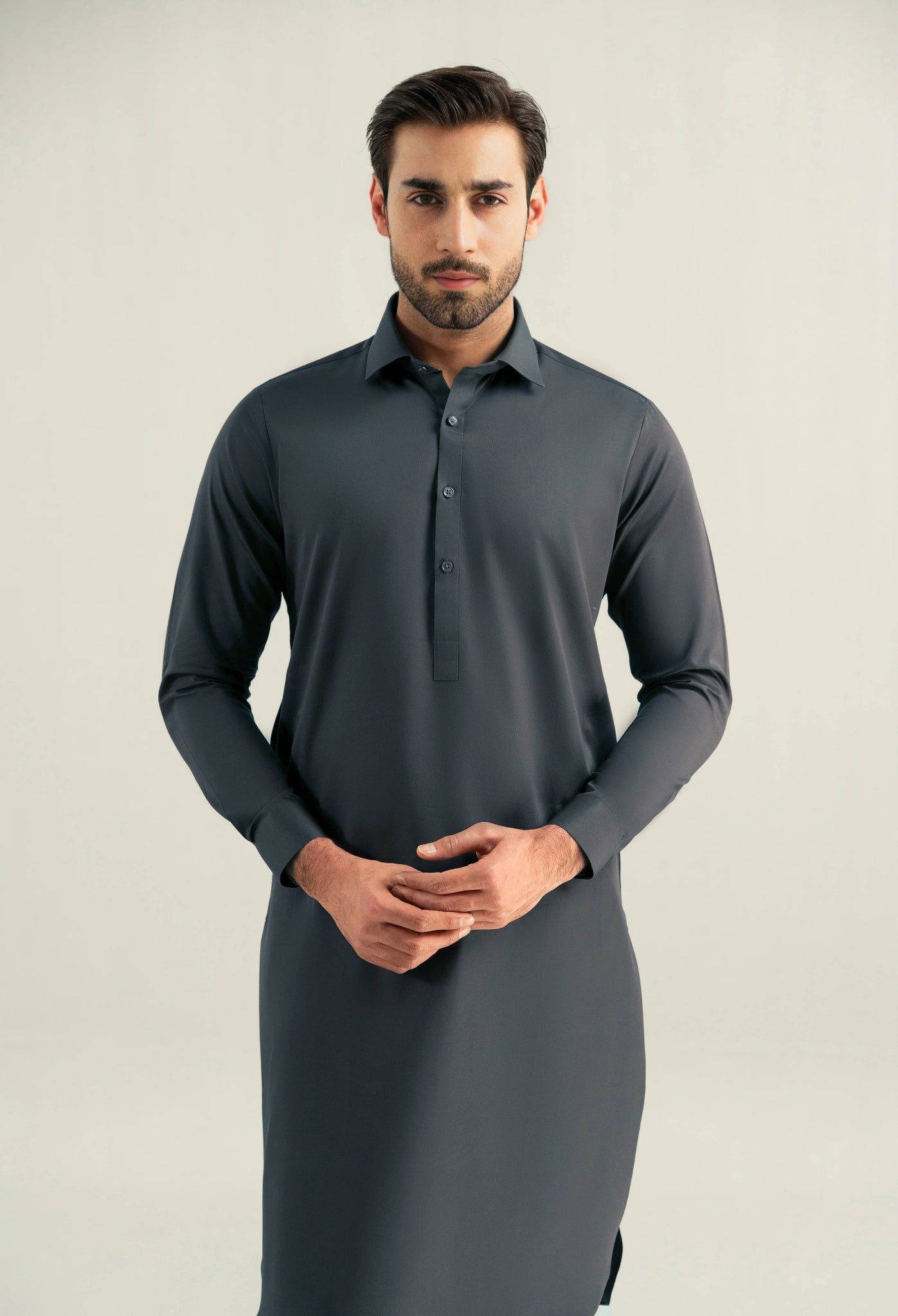 Dove Grey Shalwar Kameez with Shirt Collar
