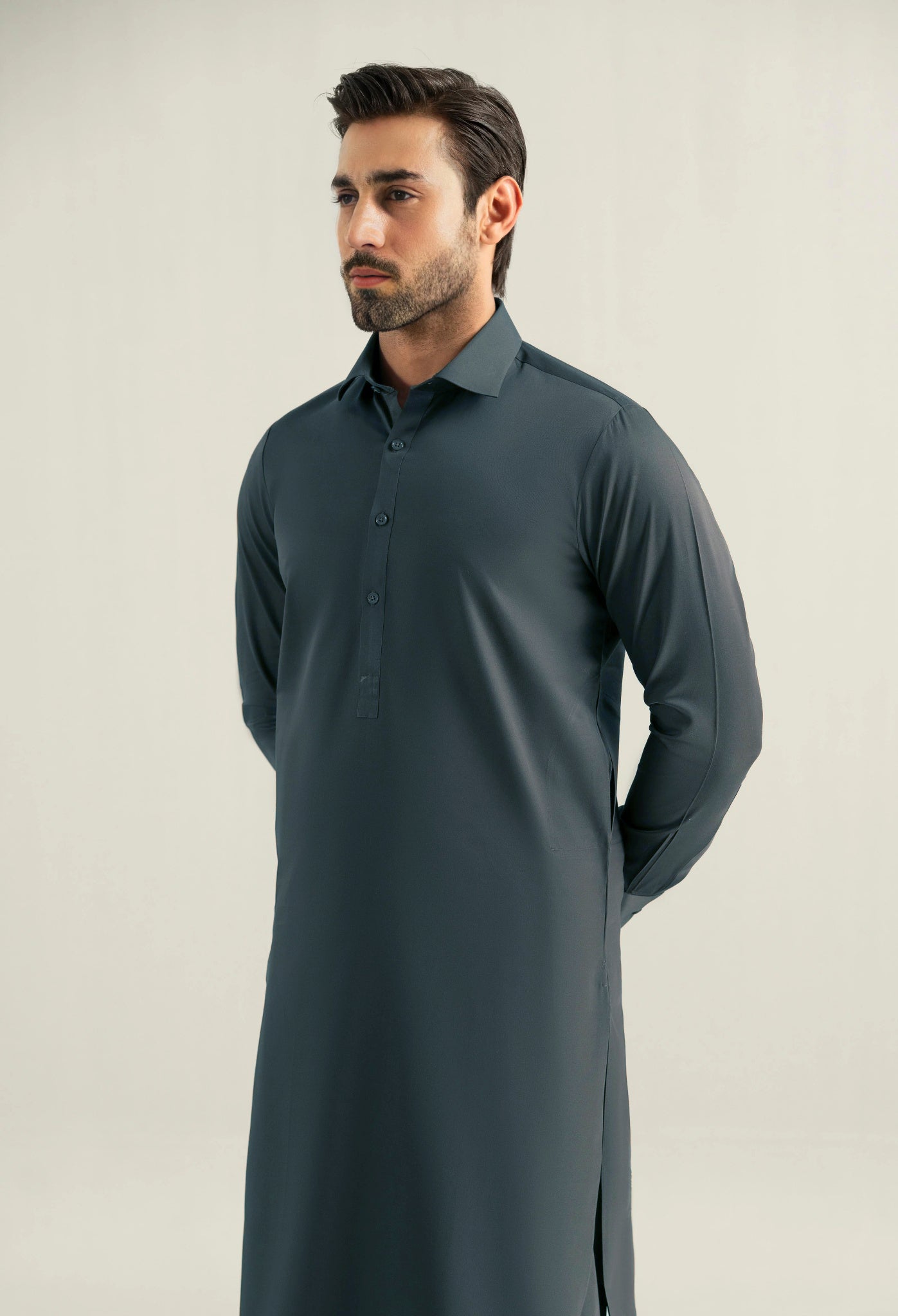 Dove Grey Shalwar Kameez with Shirt Collar