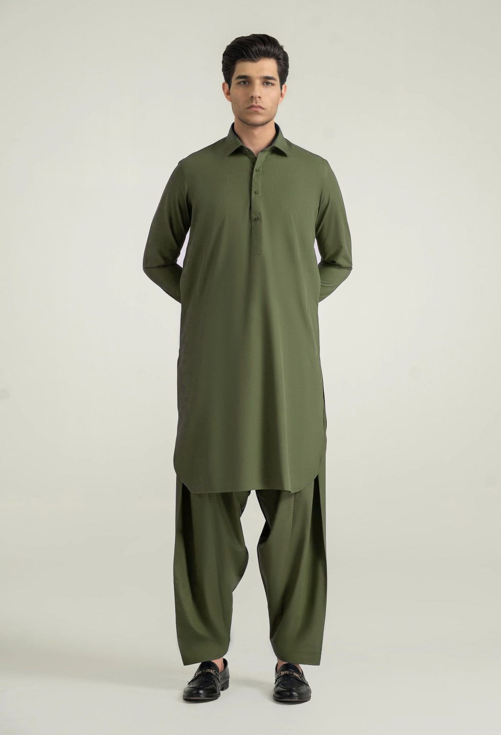 Sage Green Shalwar Kameez with Shirt Collar