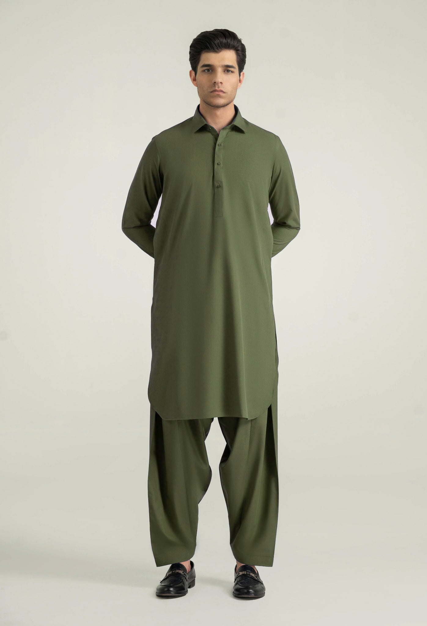 Sage Green Shalwar Kameez with Shirt Collar