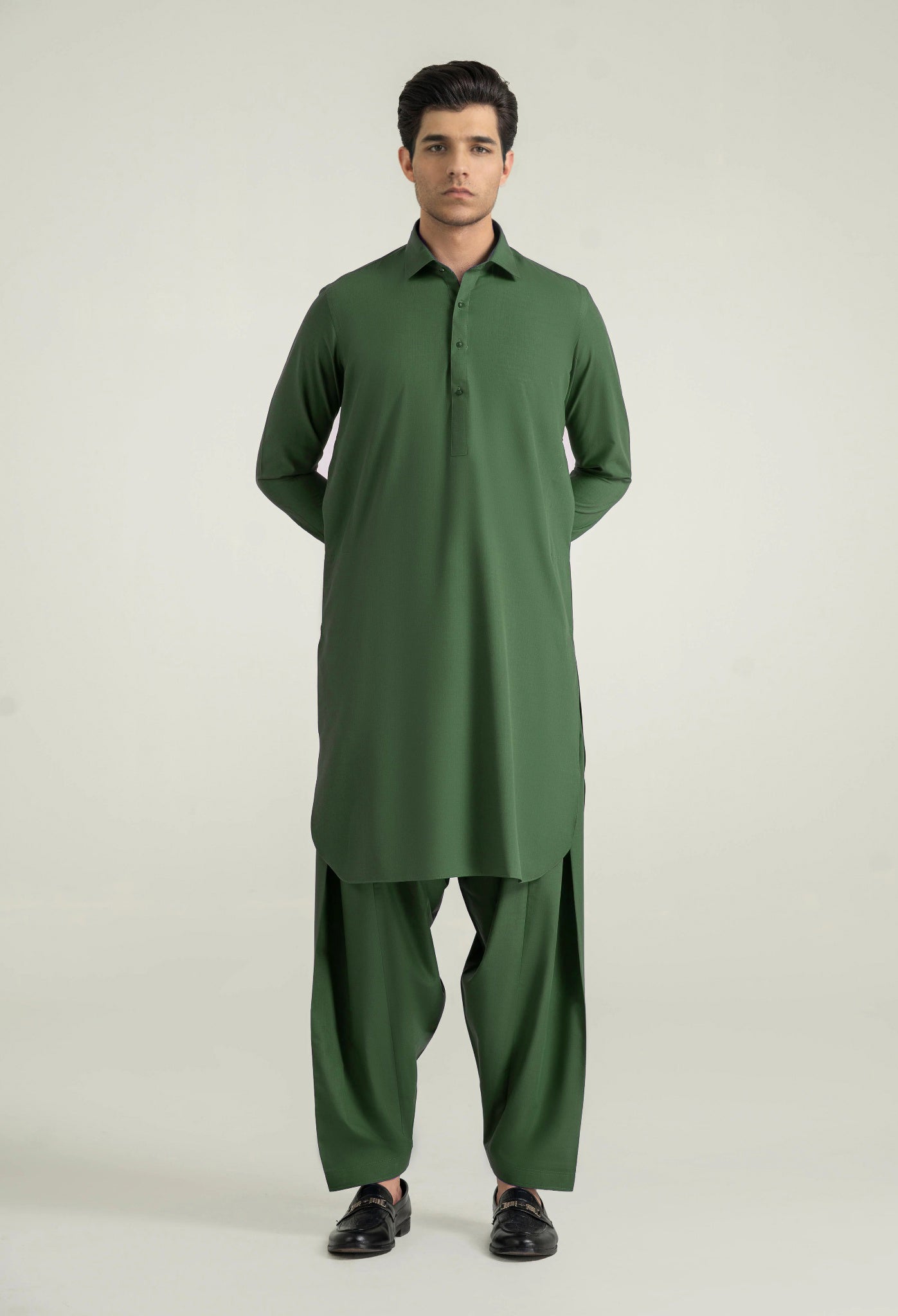 Flag Green Shalwar Kameez with Shirt Collar
