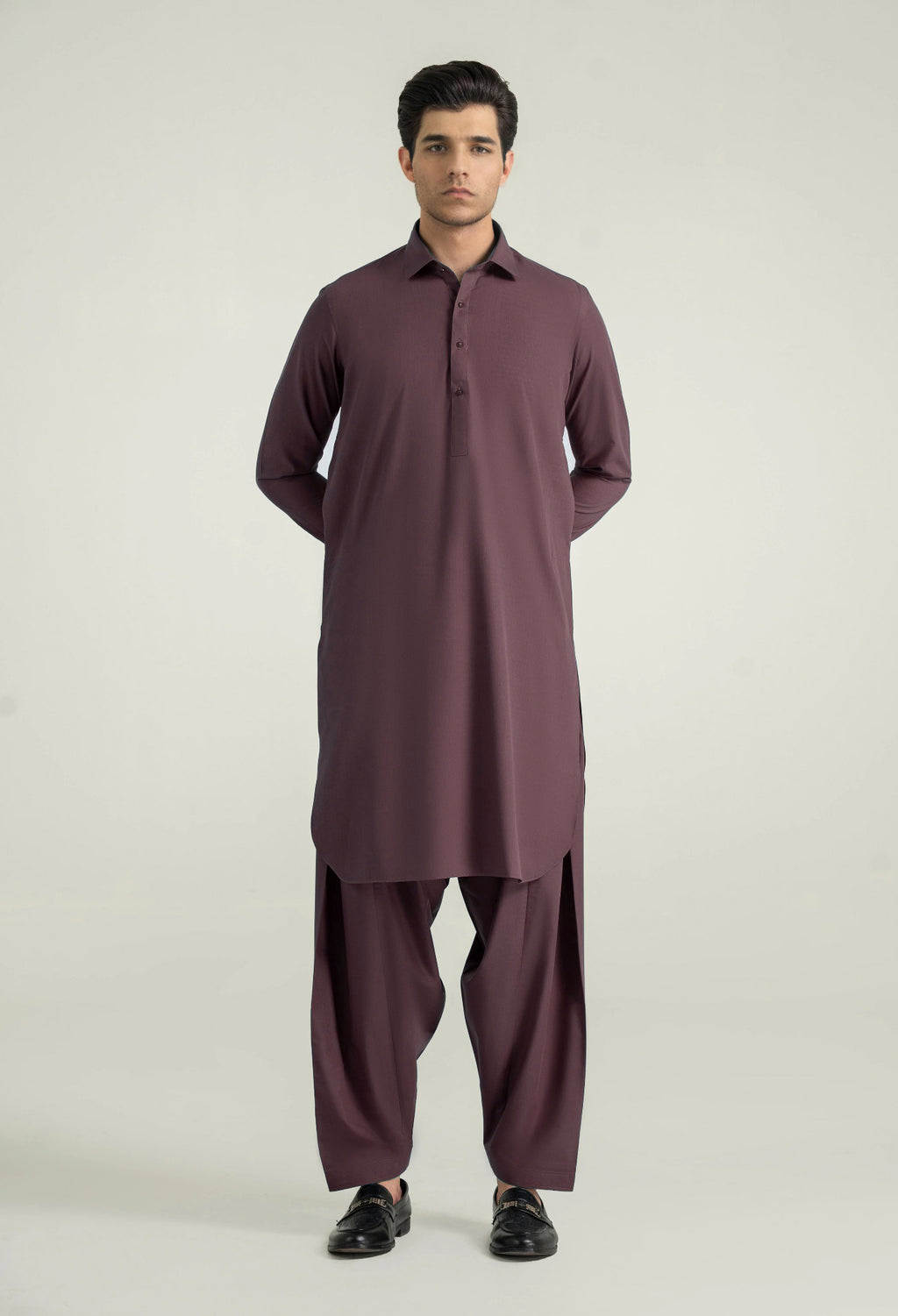 Plum Shalwar Kameez with Shirt Collar