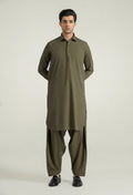 Olive Green Shalwar Kameez with Shirt Collar
