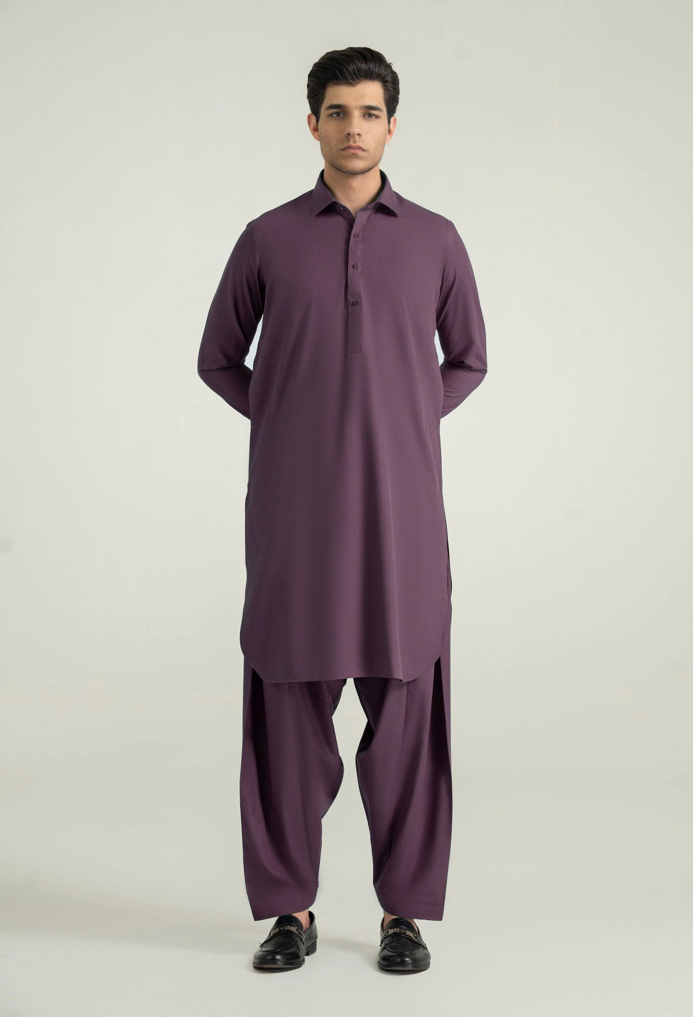 Purple Shalwar Kameez with Shirt Collar