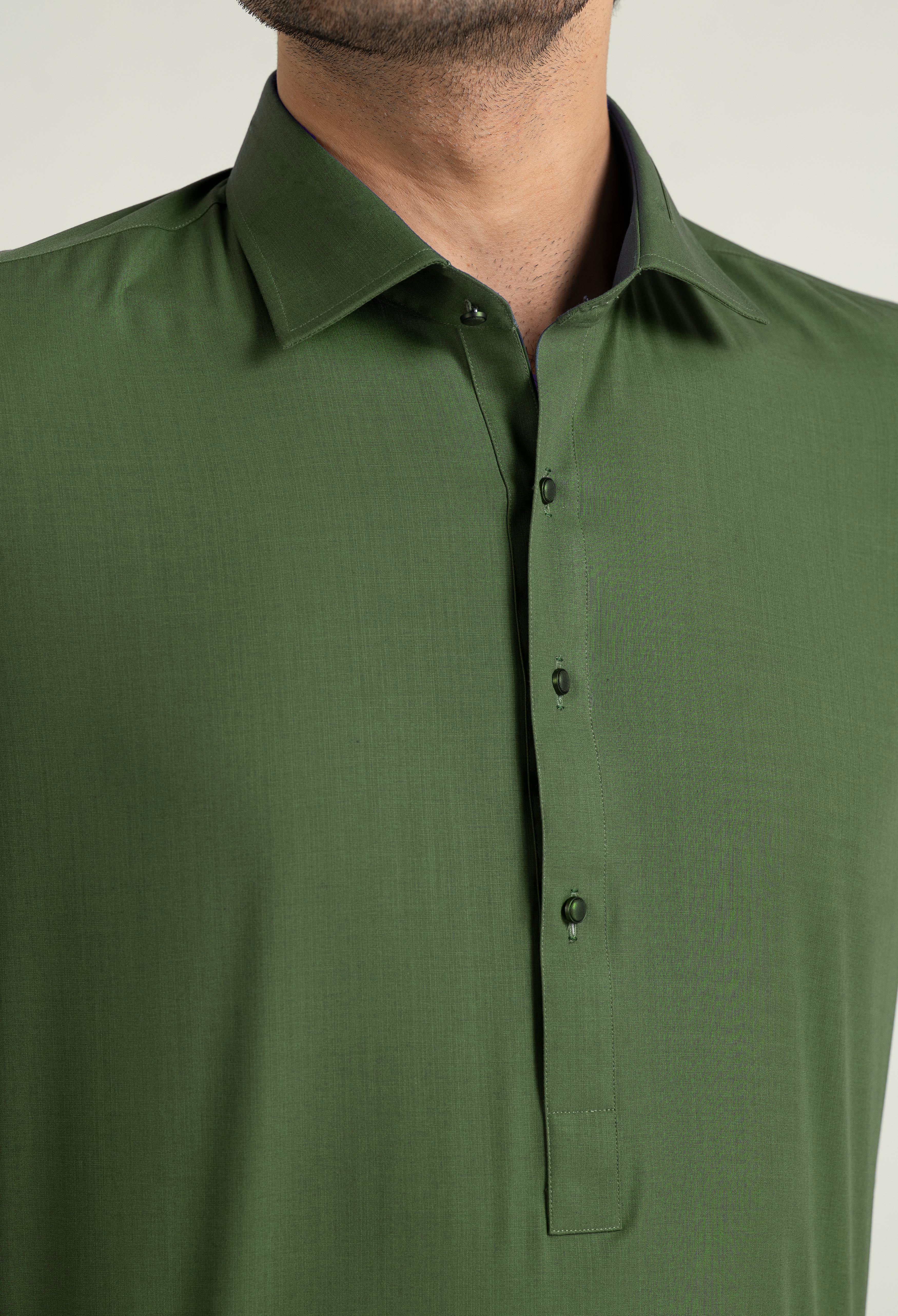Leaf Green Shalwar Kameez with Shirt Collar