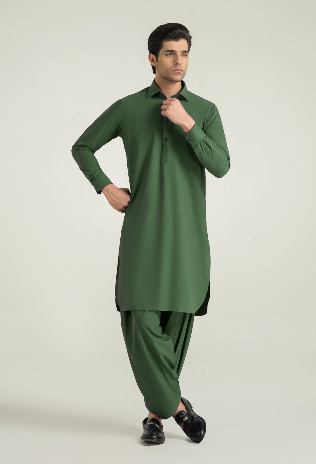 Flag Green Shalwar Kameez with Shirt Collar