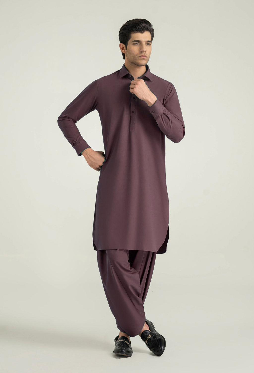 Plum Shalwar Kameez with Shirt Collar