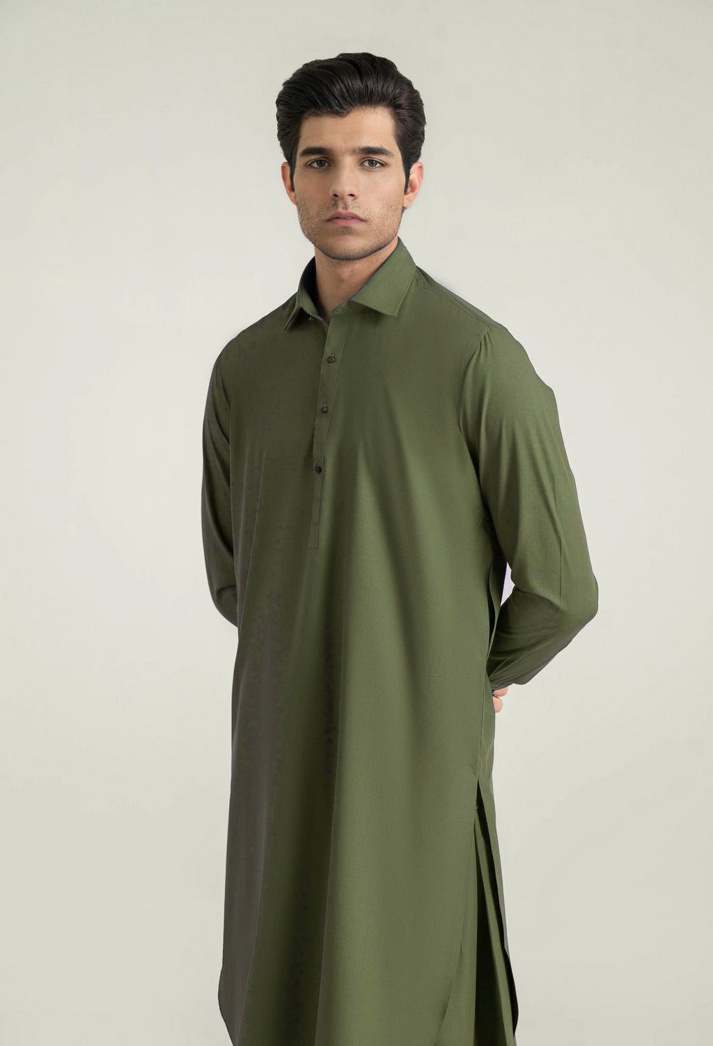 Sage Green Shalwar Kameez with Shirt Collar