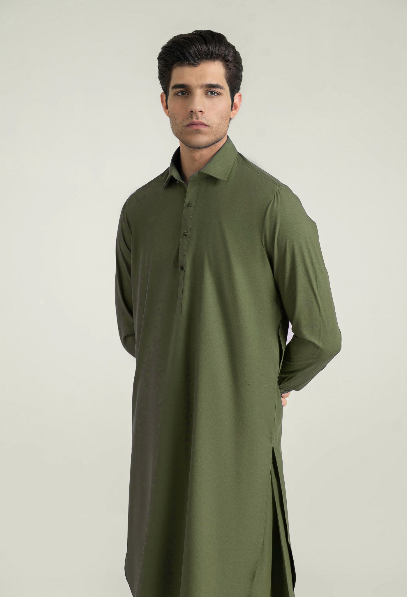 Sage Green Shalwar Kameez with Shirt Collar