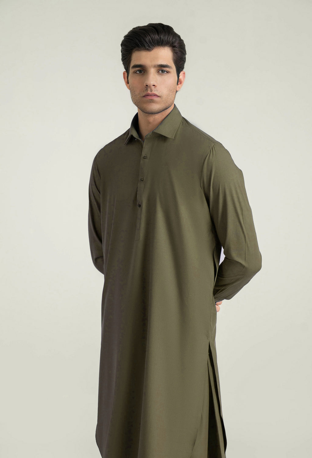 Olive Green Shalwar Kameez with Shirt Collar