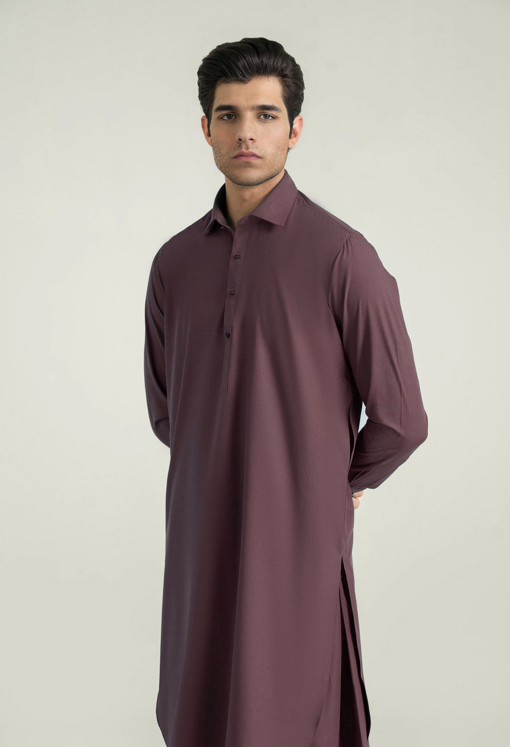 Plum Shalwar Kameez with Shirt Collar