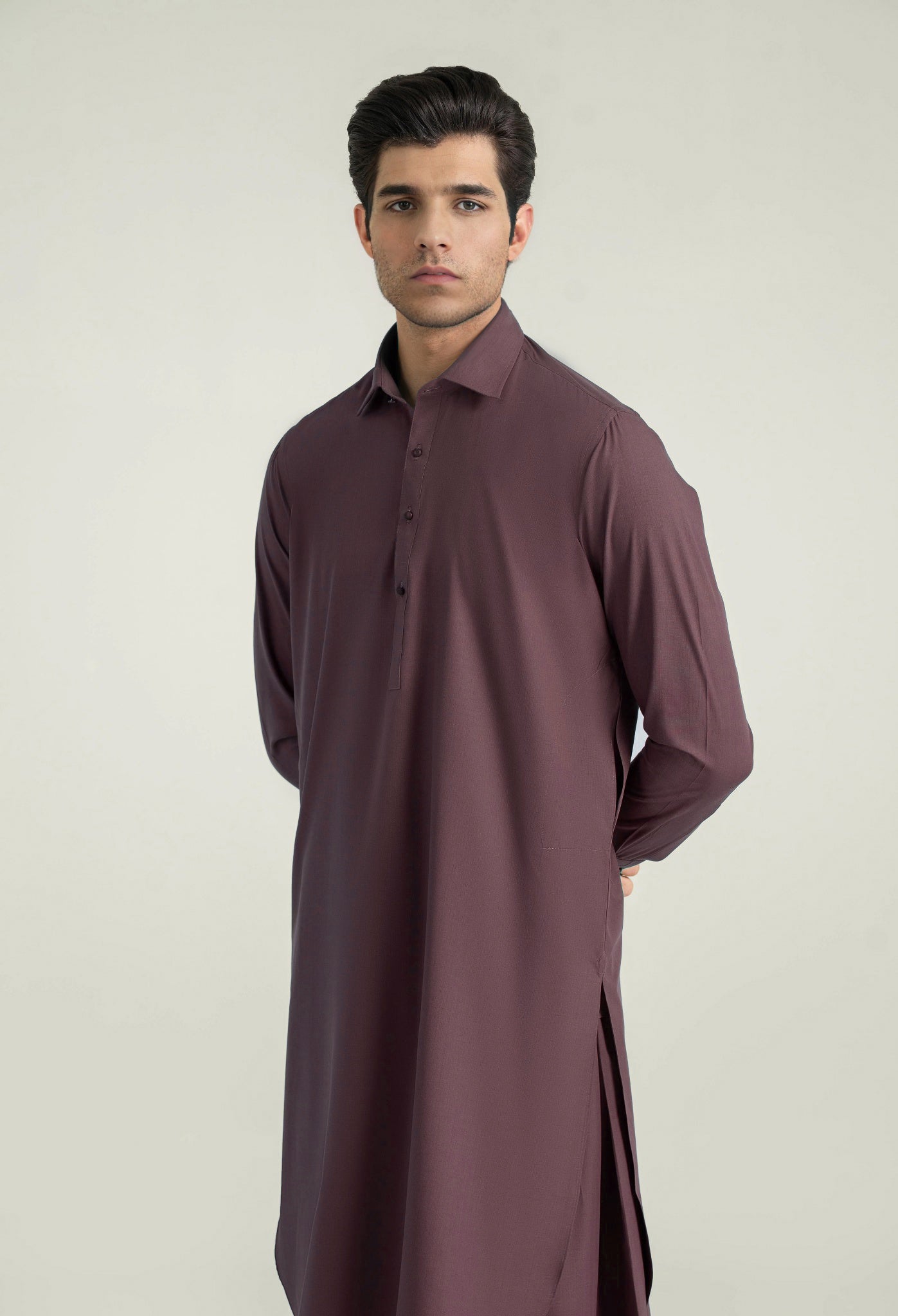 Plum Shalwar Kameez with Shirt Collar