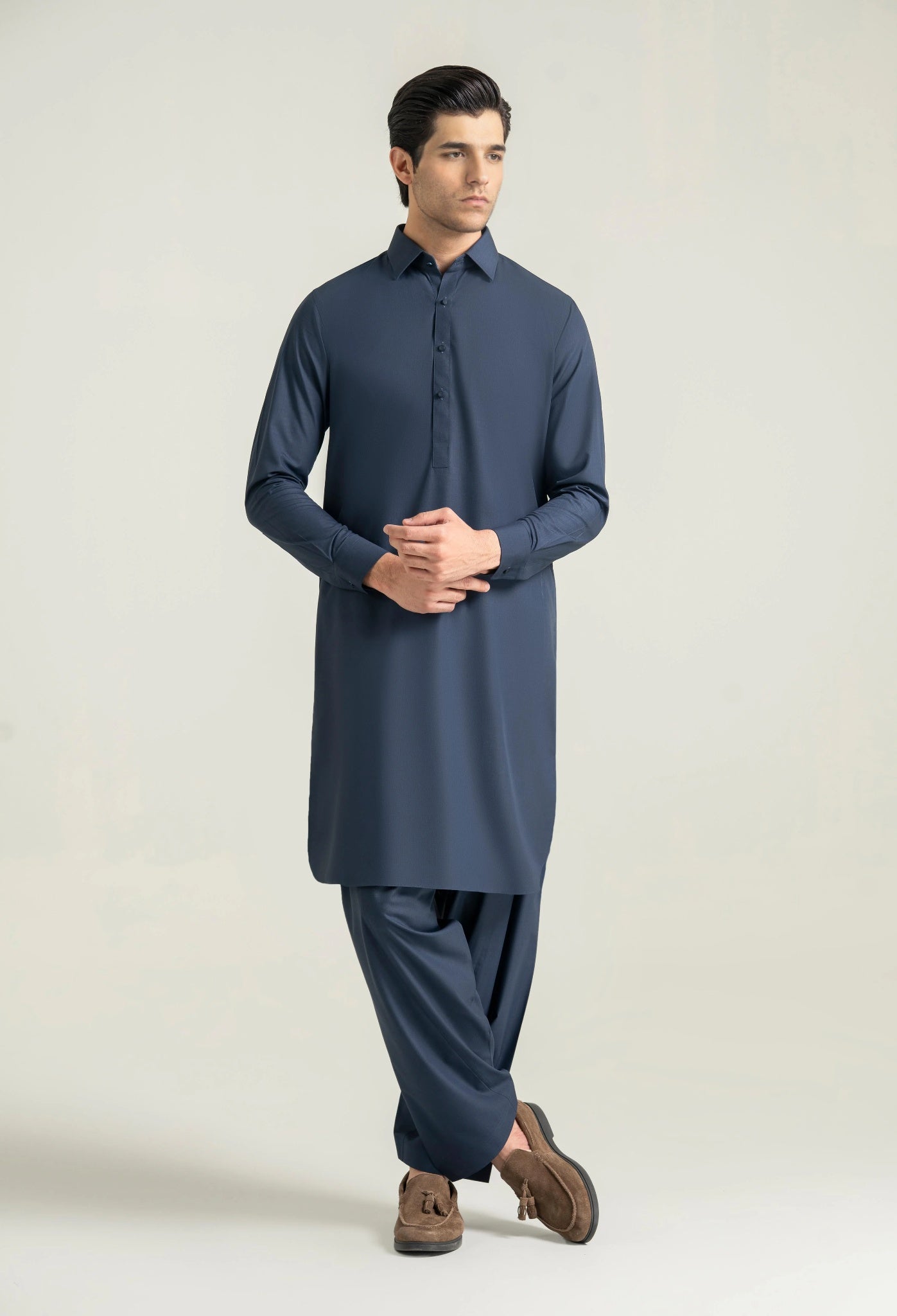 French Blue Blended Shalwar Kameez