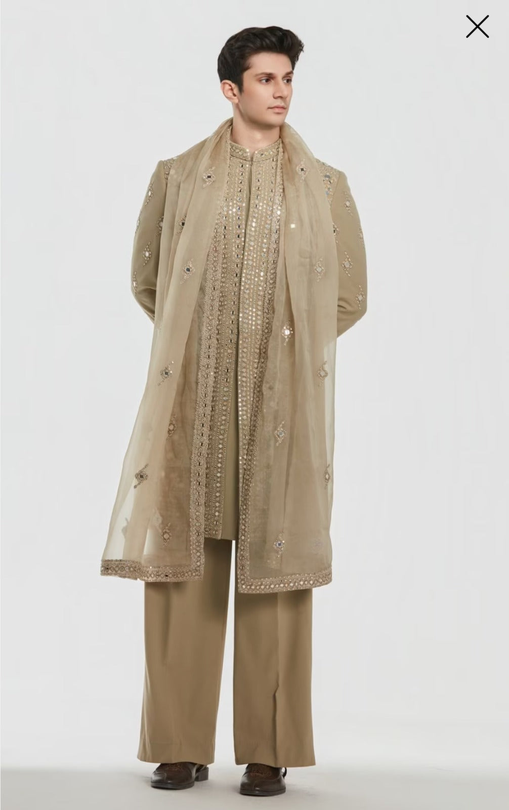 Faded-Gold Mukhesh Sherwani