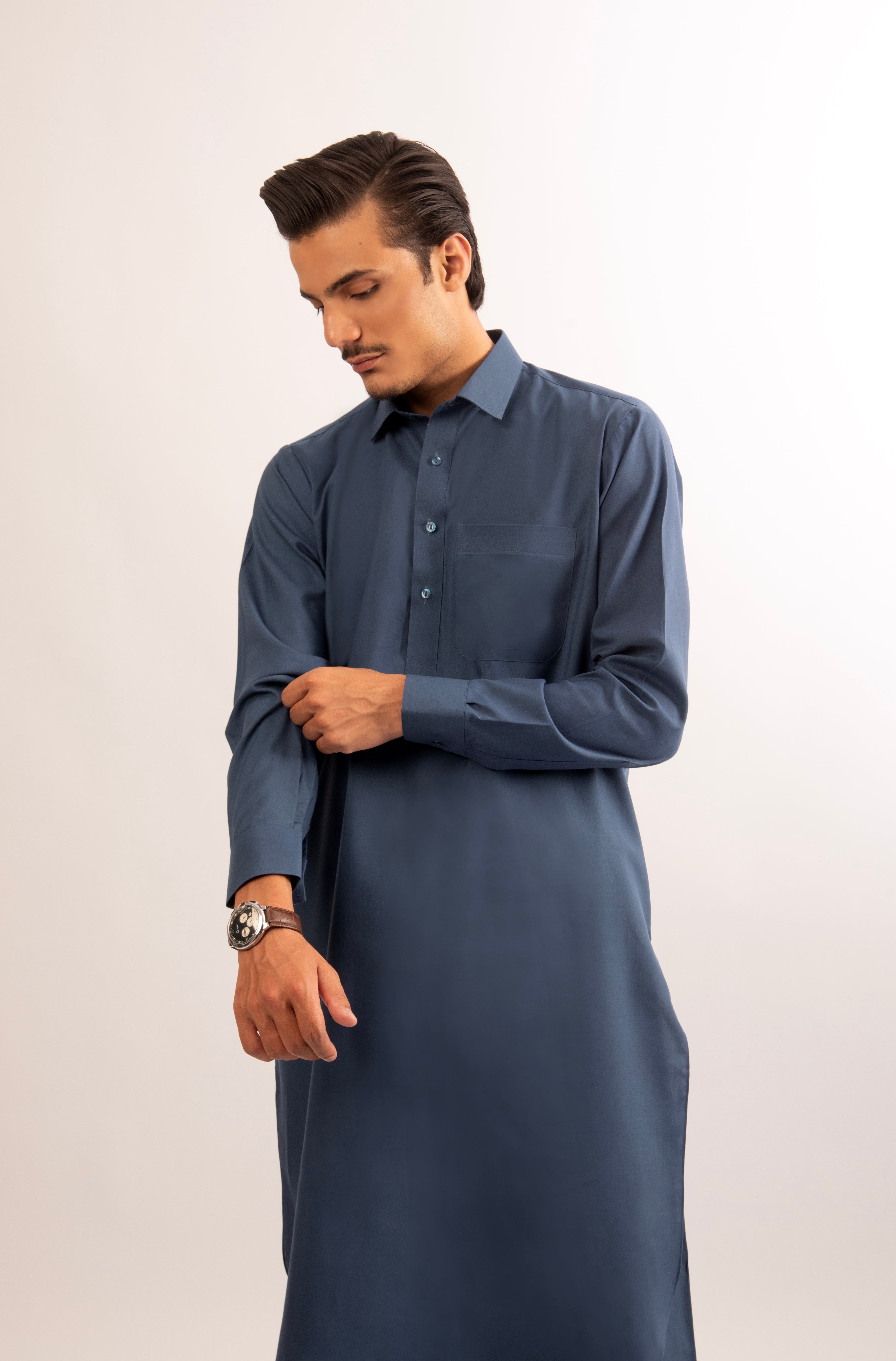 French Blue Shirt-Collar Shalwar Kameez