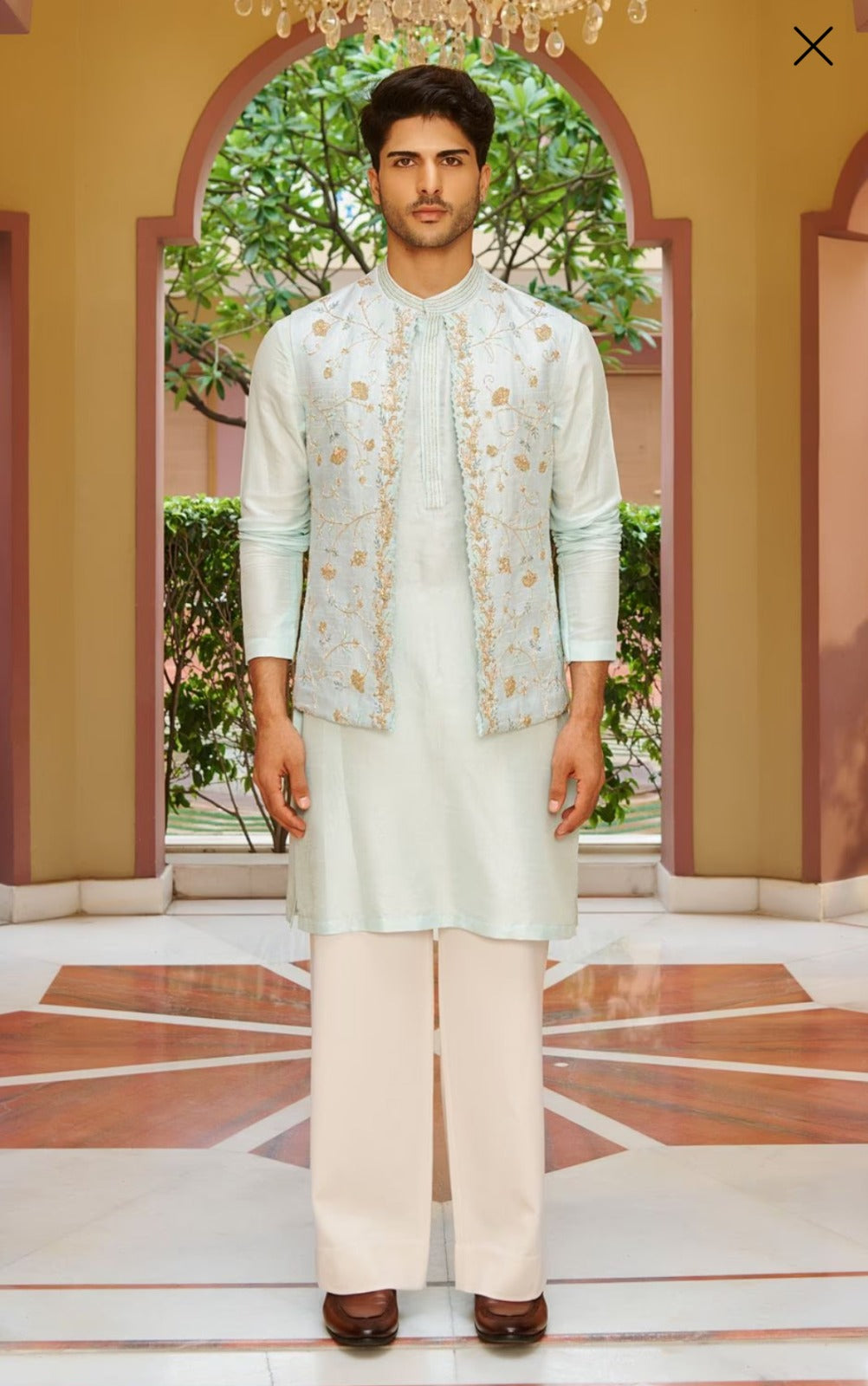 Mint Waist-Coat with Golden Embelishment