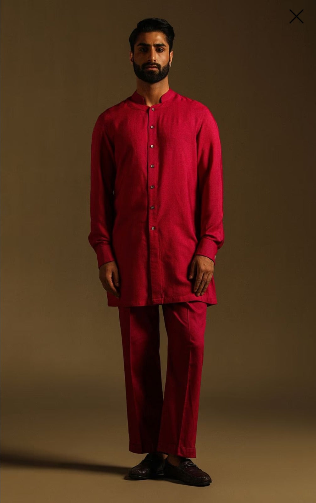 Crimson Button Down Kurta Suit