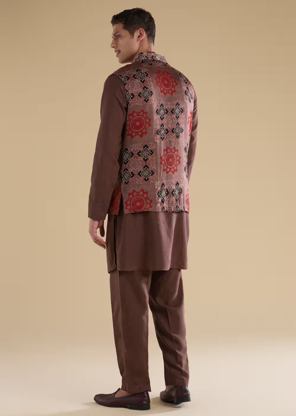 Pale Maroon Kurta Pajama with Back detailed Waist-Coat